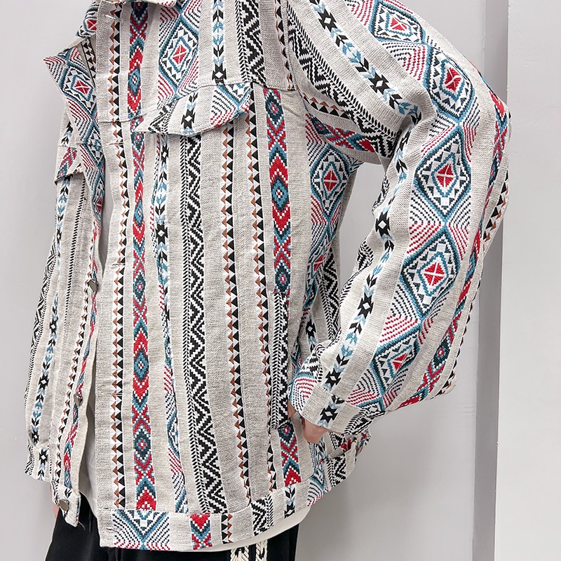 色织提花休闲翻领夹克